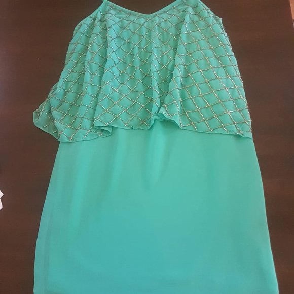 Needle&Thread Mini Strap Dress Turquoise & Silver - Picture 8 of 10